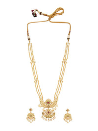 Rubans 22K Gold-Plated Ruby & CZ Studded Multistand Jewellery Set with Pearl Accents