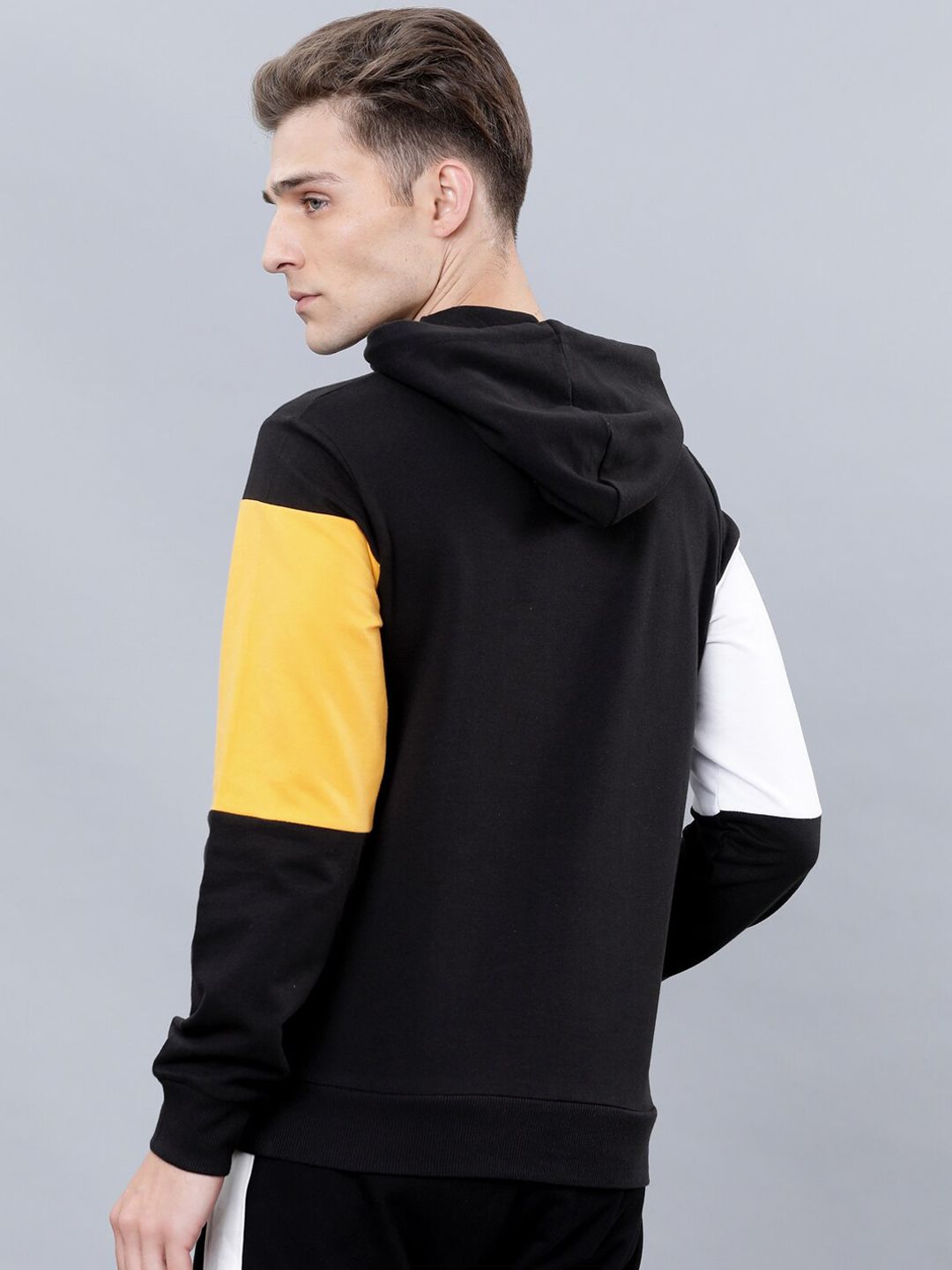 HIGHLANDER Men Black & Yellow Colourblocked Hooded Sweatshirt