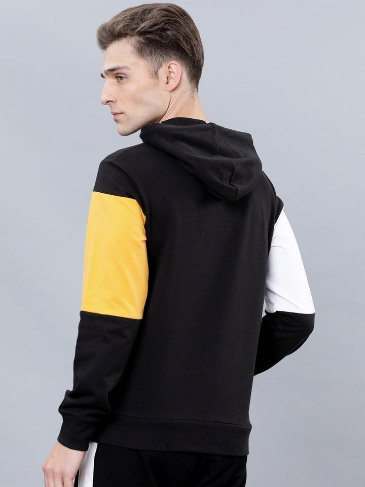 HIGHLANDER Men Black & Yellow Colourblocked Hooded Sweatshirt