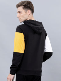 HIGHLANDER Men Black & Yellow Colourblocked Hooded Sweatshirt