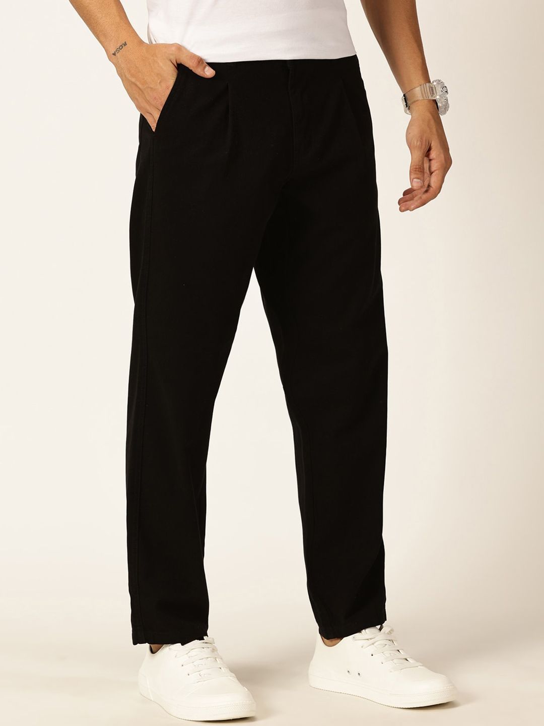 Thomas Scott Men Smart Straight Fit Mid-Rise Easy Wash Pure Cotton Chinos Trousers