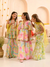 pspeaches Girls Abstract Printed Sequinned Regular A-Line Kurta & Sharara With Dupatta
