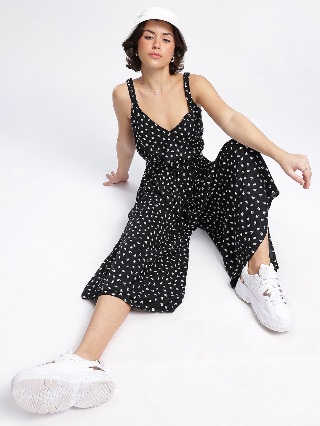 DressBerry Playful Feminine Charm Floral Print Wrap Jumpsuit