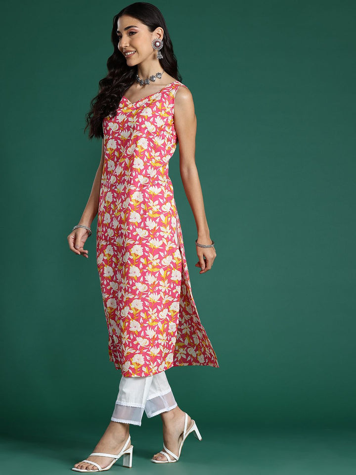 Indo Era Women Floral Printed Pure Cotton Kurta