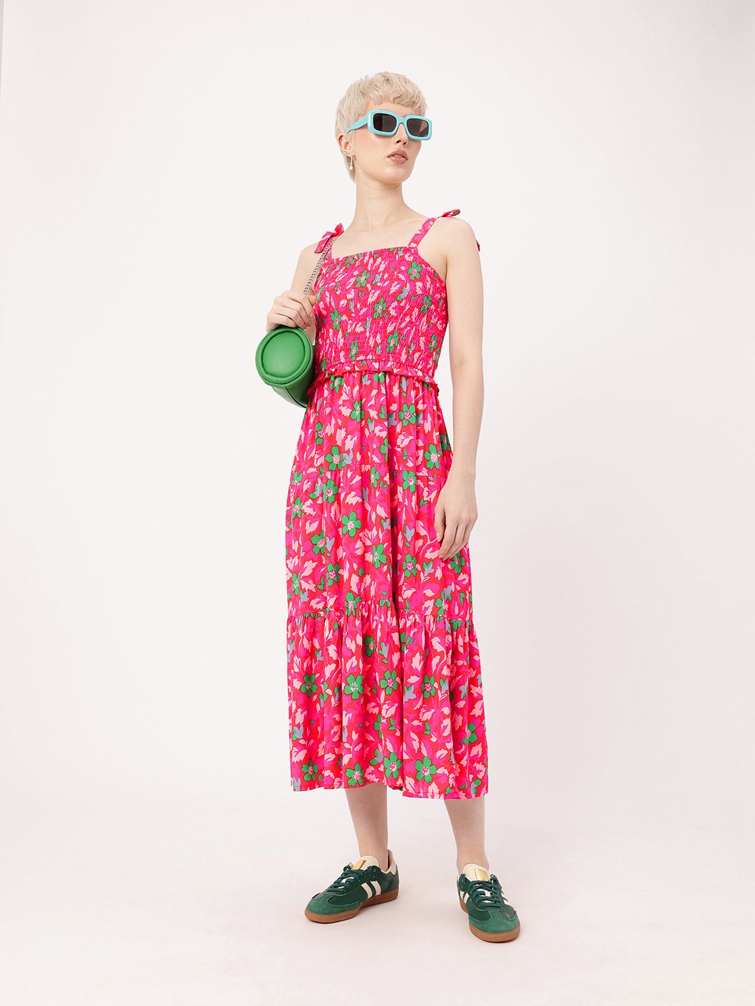 DressBerry Timeless Spring Floral Tiered Smocked Midi Dress
