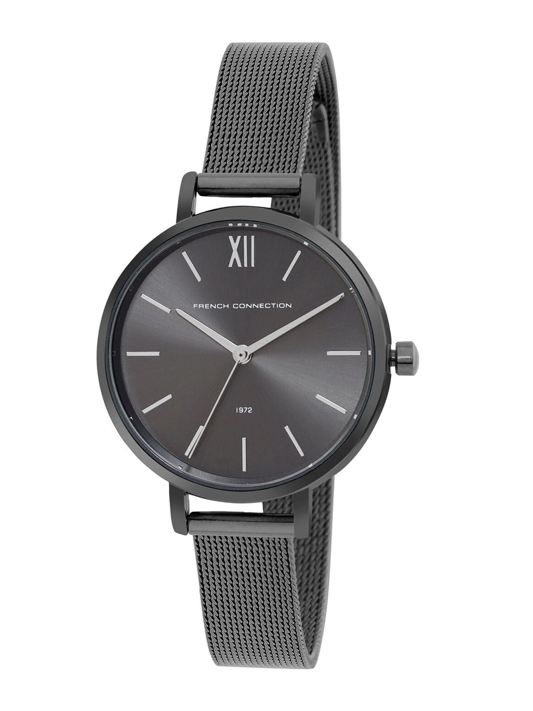 French Connection Women Black Dial & Black Stainless Steel Bracelet Style Straps Analogue Watch FCE22GN