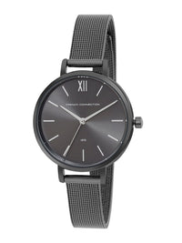 French Connection Women Black Dial & Black Stainless Steel Bracelet Style Straps Analogue Watch FCE22GN