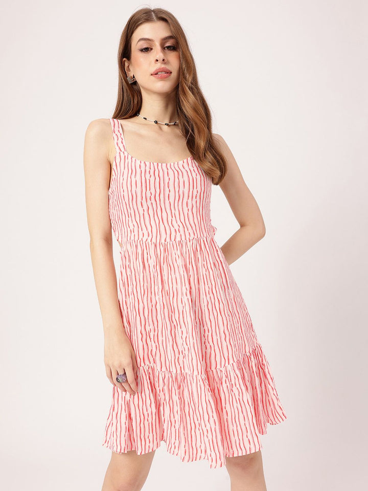 DressBerry Stripes With A Splash Of Color Shoulder Straps Cut-Out A-Line Dress