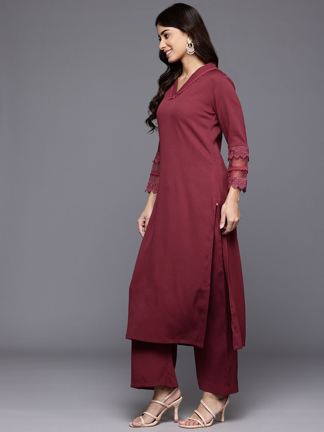 Varanga Laced Crepe Kurta With Palazzos