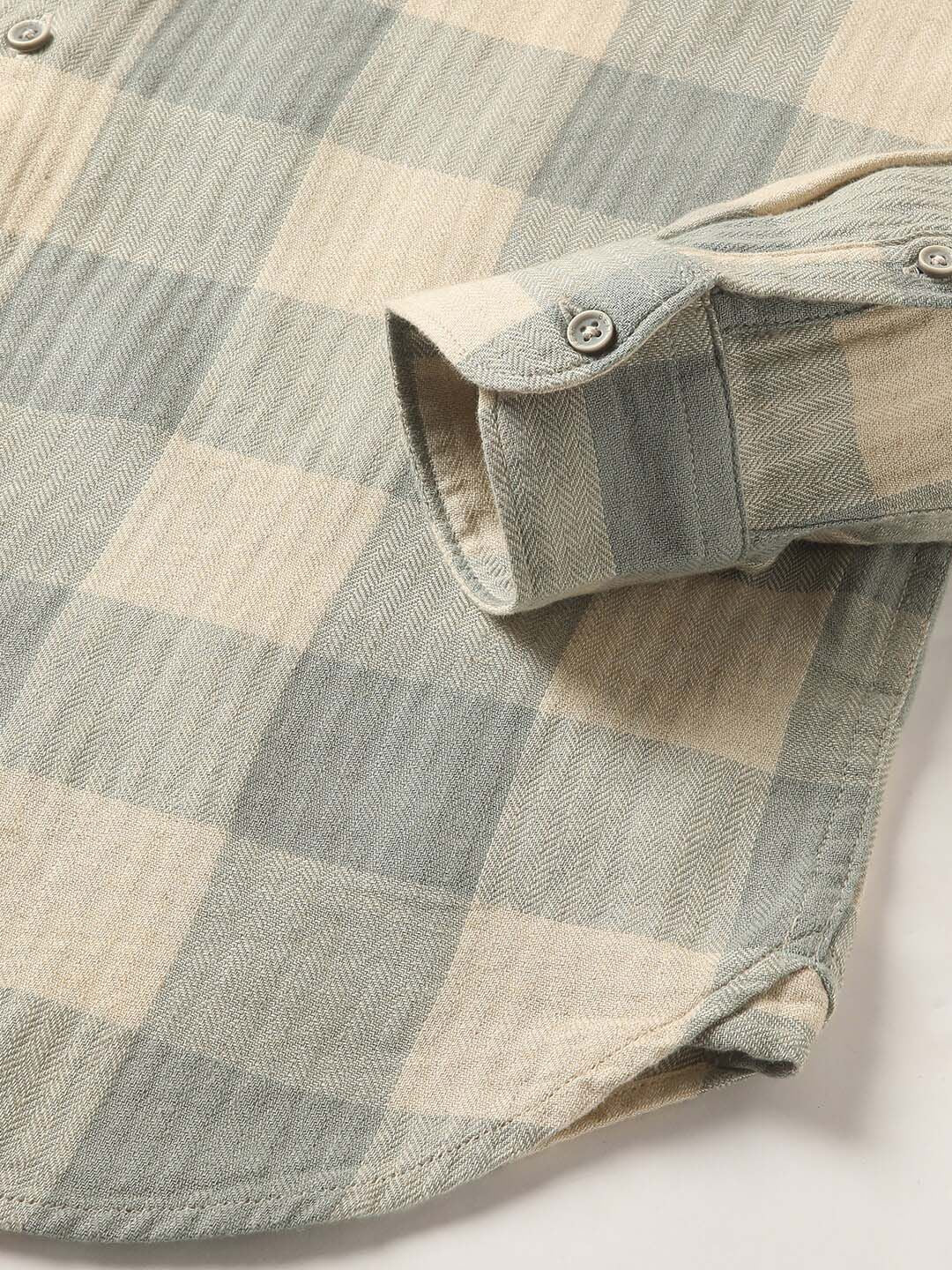 THE BEAR HOUSE Slim Fit Buffalo Checked Cotton Linen Casual Shirt