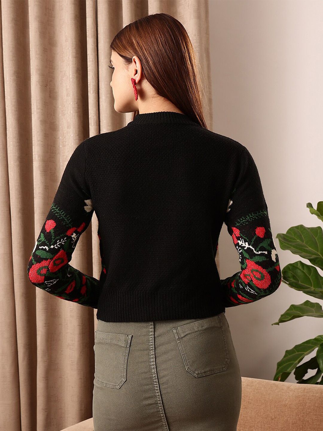 STREET 9 Self Design Acrylic Crop Pullover