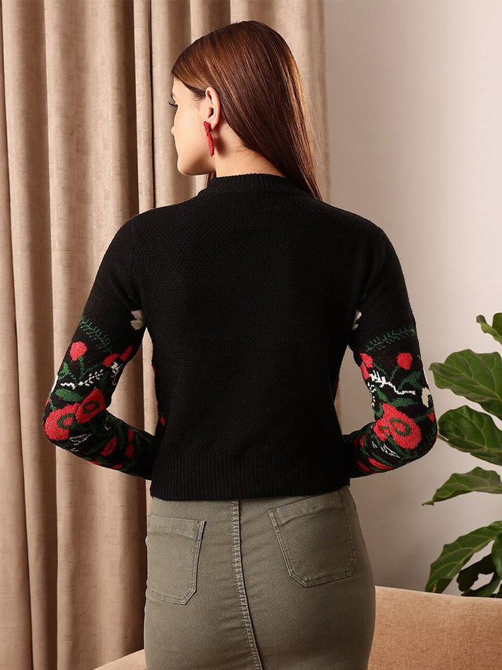 STREET 9 Self Design Acrylic Crop Pullover