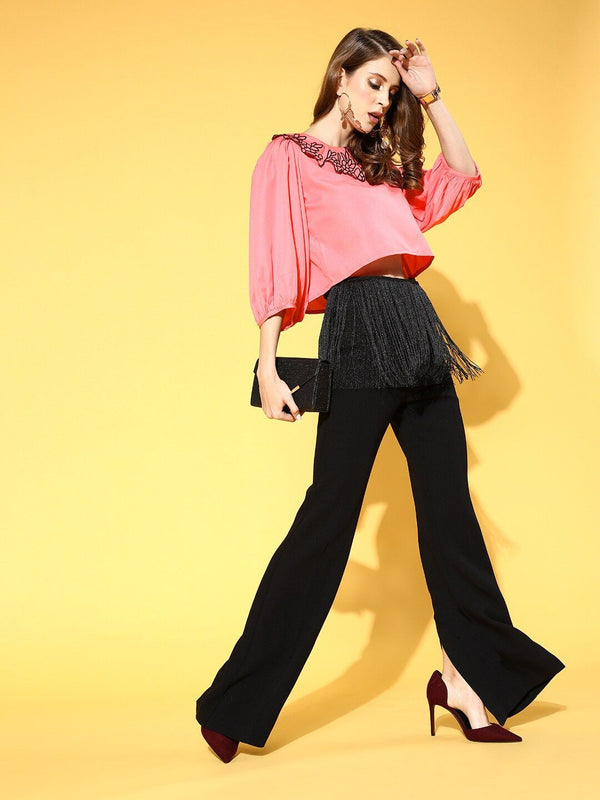 SASSAFRAS Pretty Pink Solid Zoom Friendly Collar Top