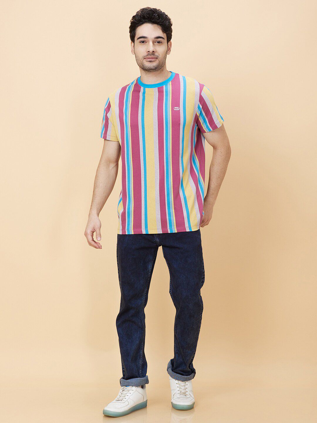 Being Human Striped Cotton Slim Fit Casual T-shirt