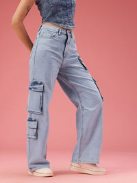DressBerry Women Baggy Wide Leg Fit High-Rise Light Fade Stretchable Jeans