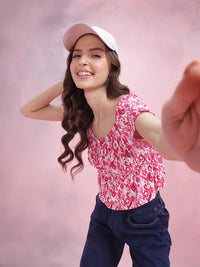 DressBerry Print Puff Sleeve Empire Crop Top