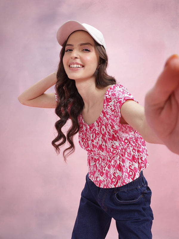 DressBerry Print Puff Sleeve Empire Crop Top
