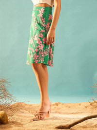Berrylush Floral Printed Side Slit Pencil Skirt