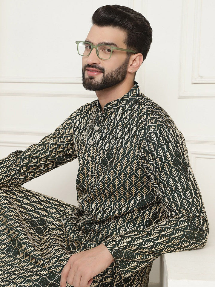 SOJANYA Kolar Mandarin Sulam Bunga Pure Cotton Kurta Lurus