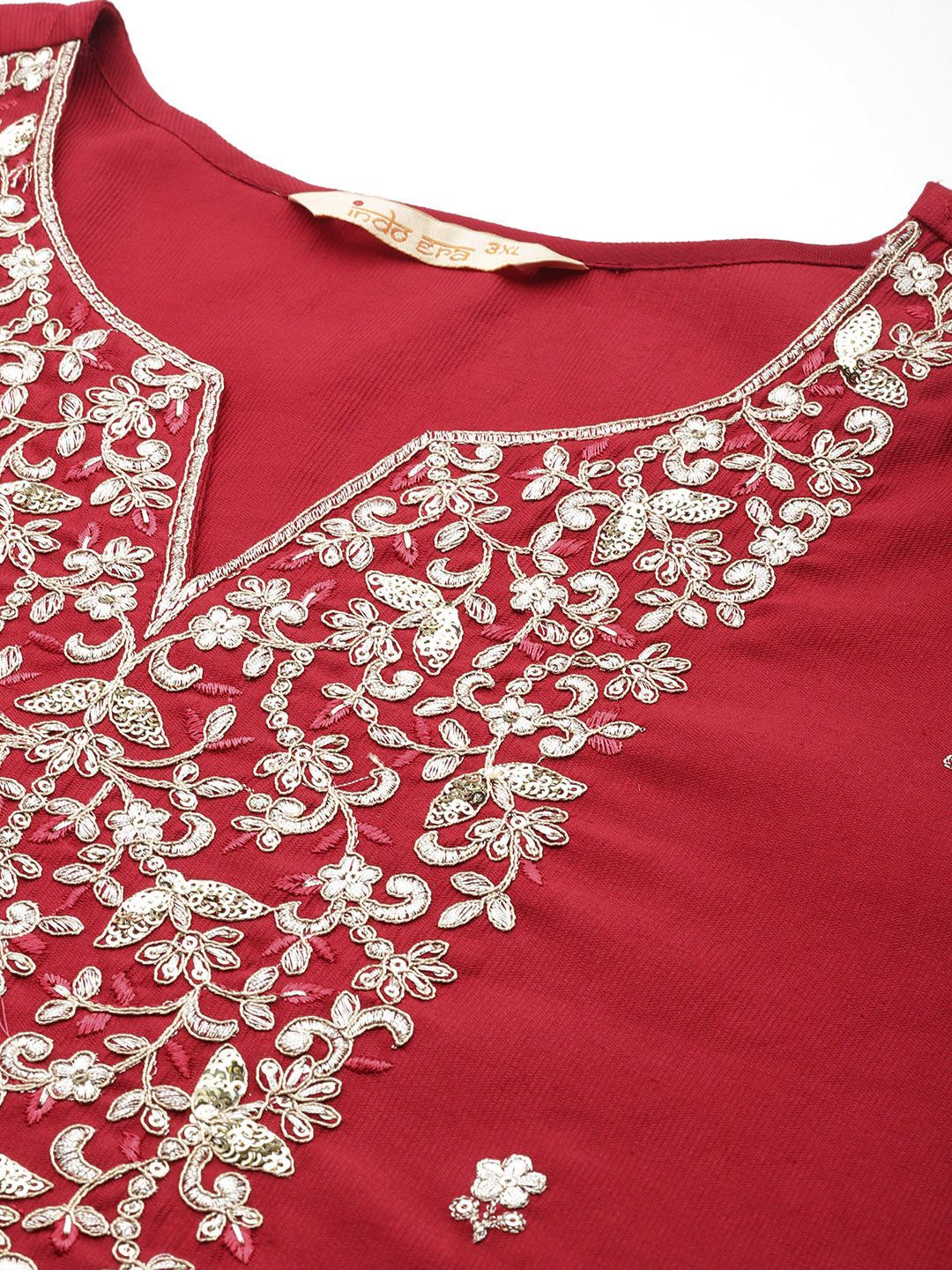 Indo Era Plus Size Ethnic Motifs Embroidered Sequinned Liva Kurta with Trousers & Dupatta