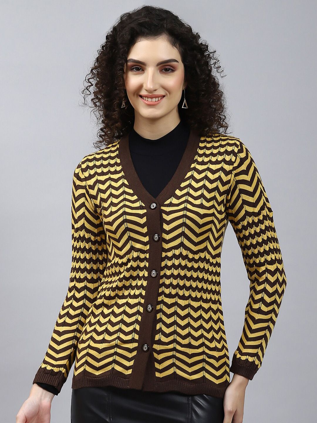 Monte Carlo Geometric Striped Woollen Cardigan