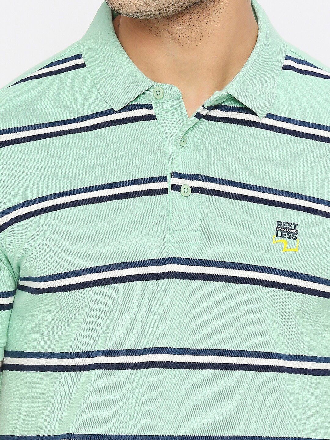 SPYKAR Striped Polo Collar Cotton T-Shirt