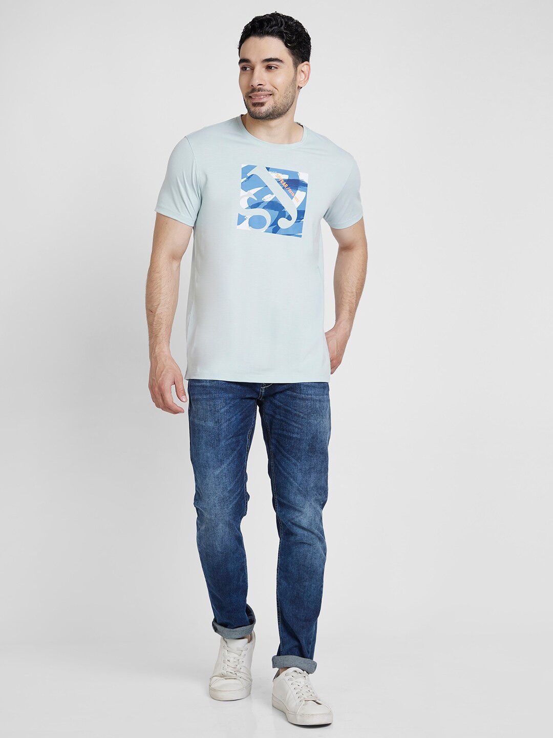 SPYKAR Typography Printed Slim Fit Cotton T-shirt