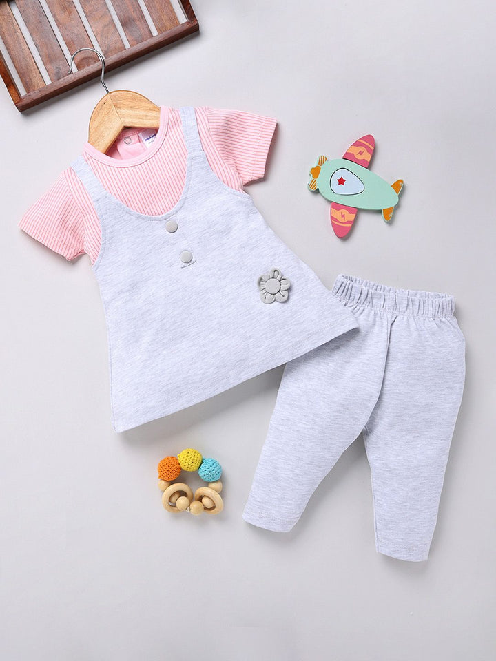 Moms Love Infant Girls Pure Cotton Striped Dress with Trousers