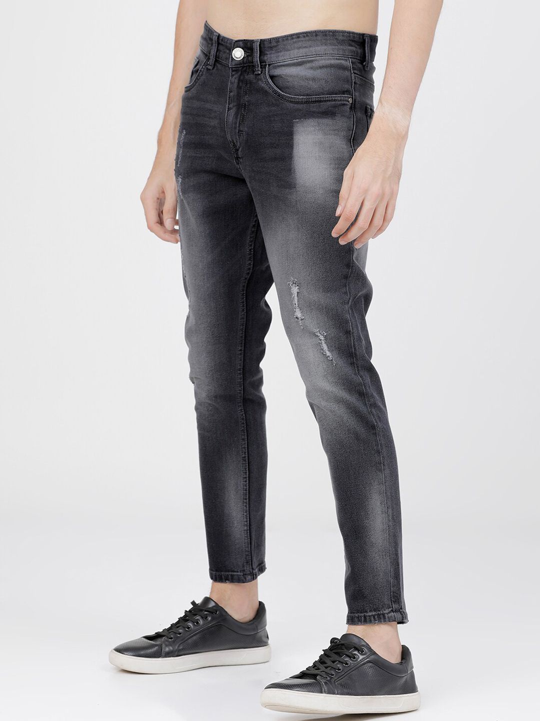 HIGHLANDER Men Grey Tapered Fit Mid-Rise Low Distress Jeans