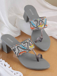Mochi Women Printed Open Toe Block Heel Sandals