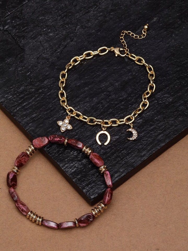 DressBerry Wanita Brass Cubic Zirconia Gelang Pesona Saduran Emas