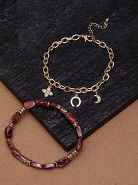 DressBerry Wanita Brass Cubic Zirconia Gelang Pesona Saduran Emas