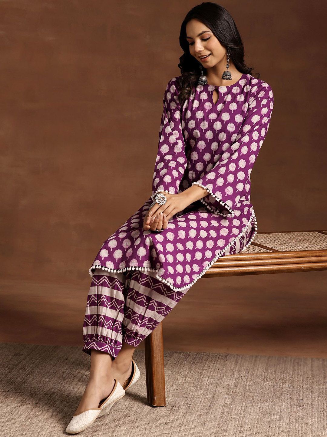Libas Women Floral Printed Regular Pure Cotton Kurta with Salwar