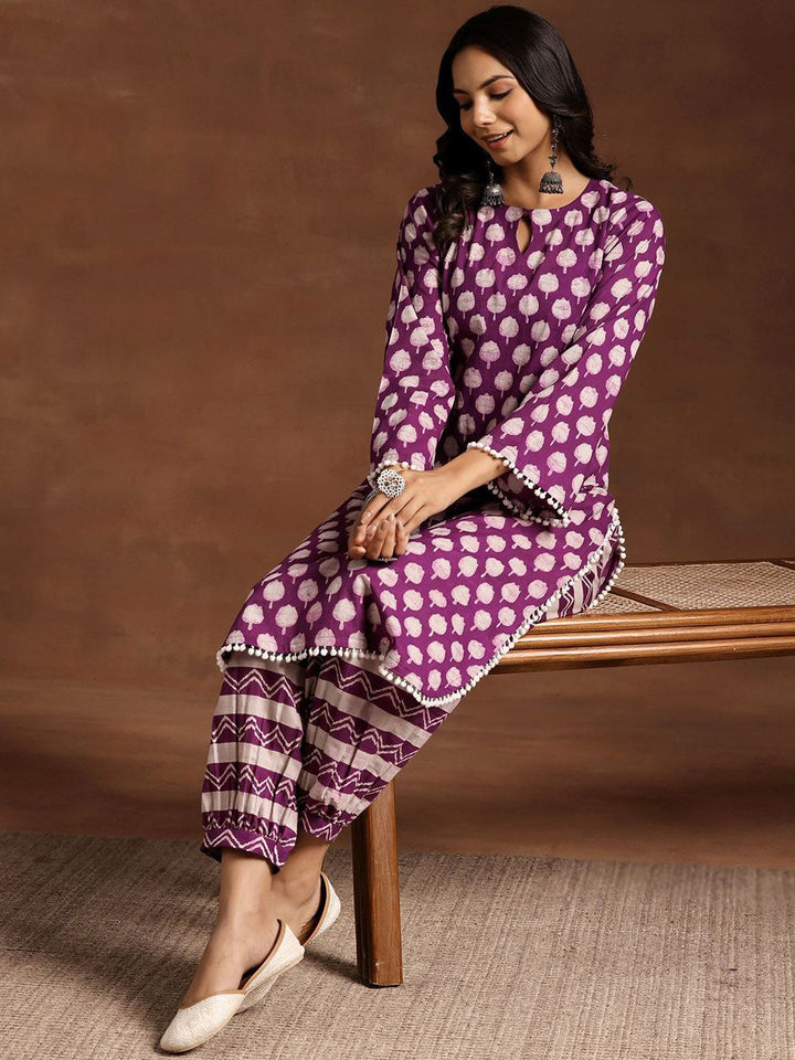 Libas Women Floral Printed Regular Pure Cotton Kurta with Salwar