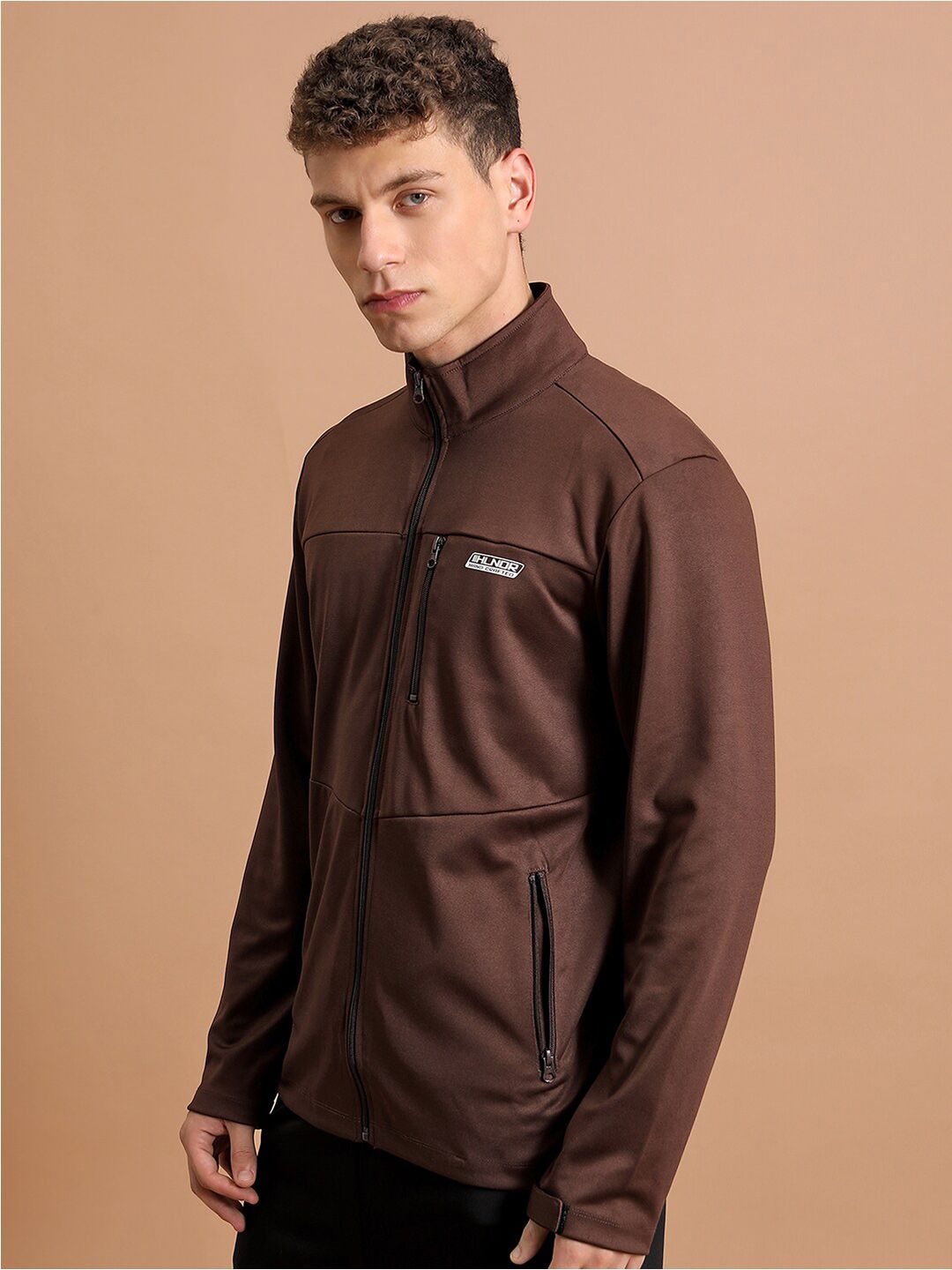 HIGHLANDER Brown Mock Collar Sporty Jacket