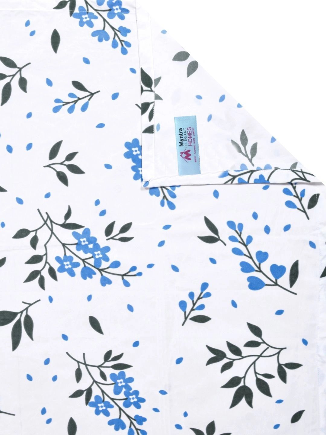 Myntra Elegant Homes White & Green Floral 300 TC King Double Bedsheet with 2 Pillow Covers