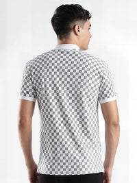 ADRO Checked Polo Collar Regular Fit Cotton T-shirt