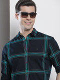 The Indian Garage Co Men Navy Blue Checked Pure Cotton Casual Shirt
