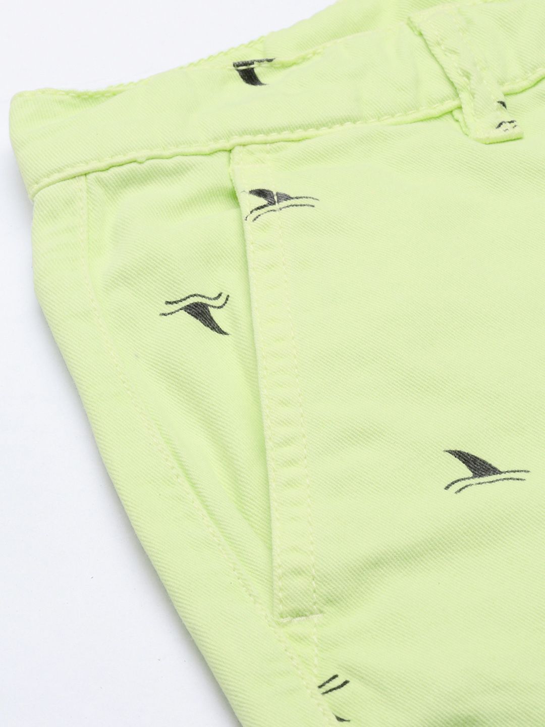 The Indian Garage Co Men Lime Green Printed Slim Fit Chino Shorts
