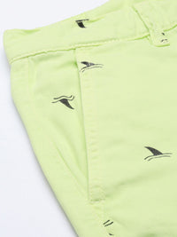 The Indian Garage Co Men Lime Green Printed Slim Fit Chino Shorts