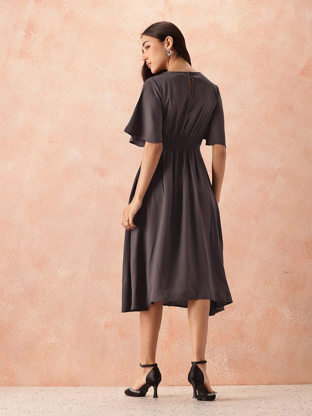 all about you Lace Up Detail Flared Sleeve A-Line Dress