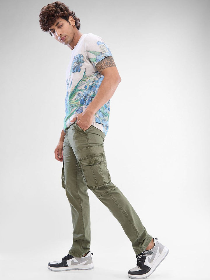 SPYKAR Men Regular-Fit Denim Cargos Trouser
