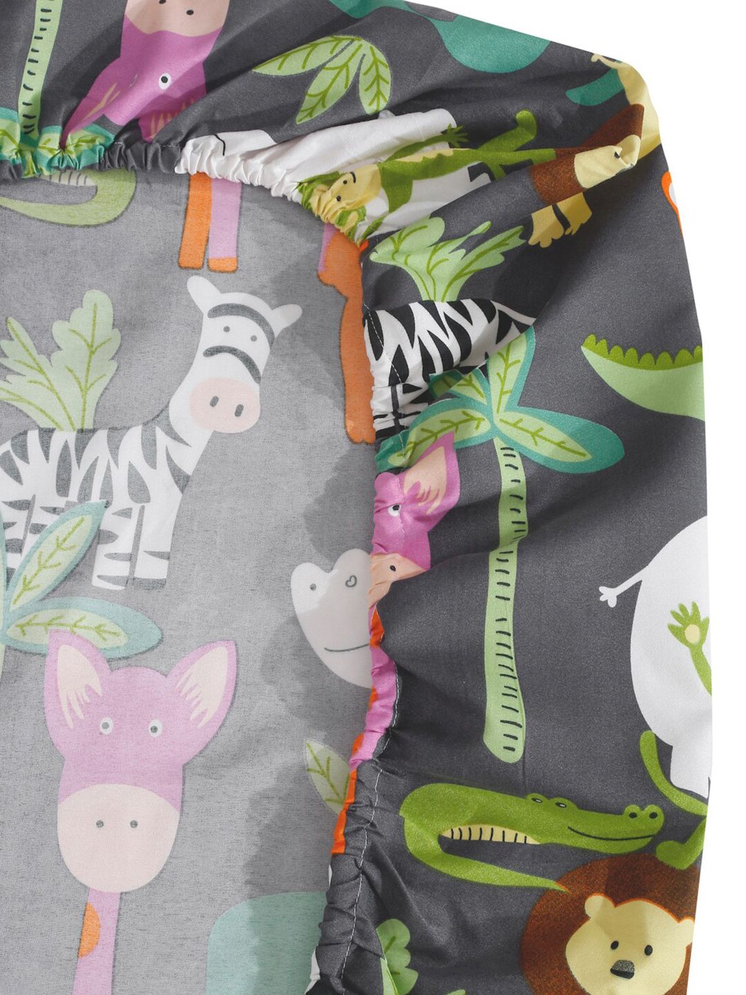 KLOTTHE Grey Animals Print Fitted 300TC King Fine Bedsheet with 2 Pillow Covers-250X225 cm