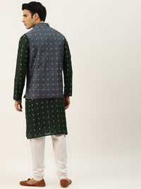 SOJANYA Kurta Self Design Lelaki Navy Blue dengan Jaket Churidar & Nehru