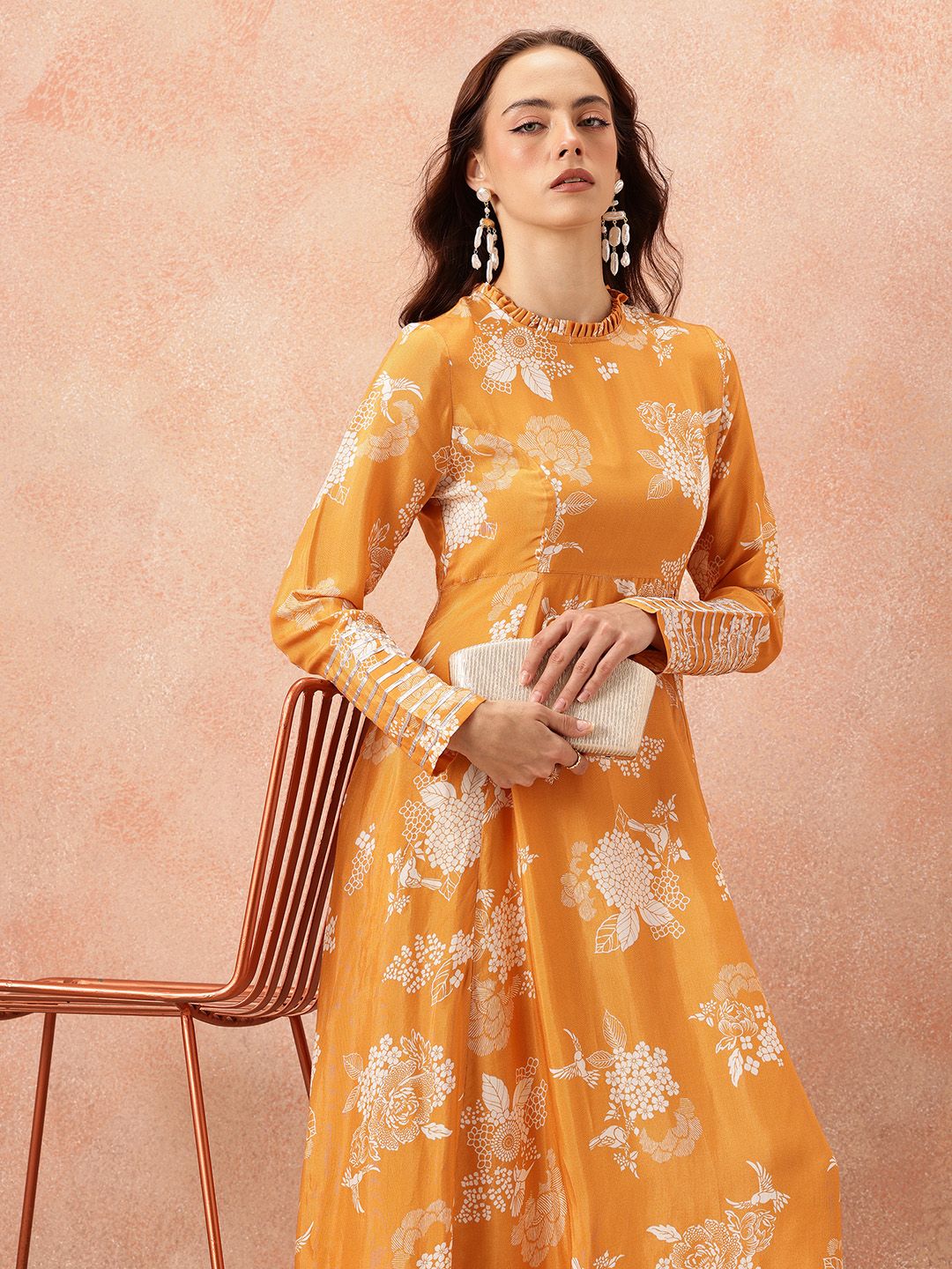 all about you Floral Printed Gotta Patti Detail Maxi Ethnic Fit & Flare Dress
