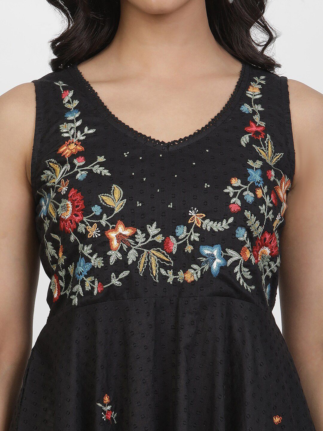 W Floral Embroidered Fit & Flare Midi Dress