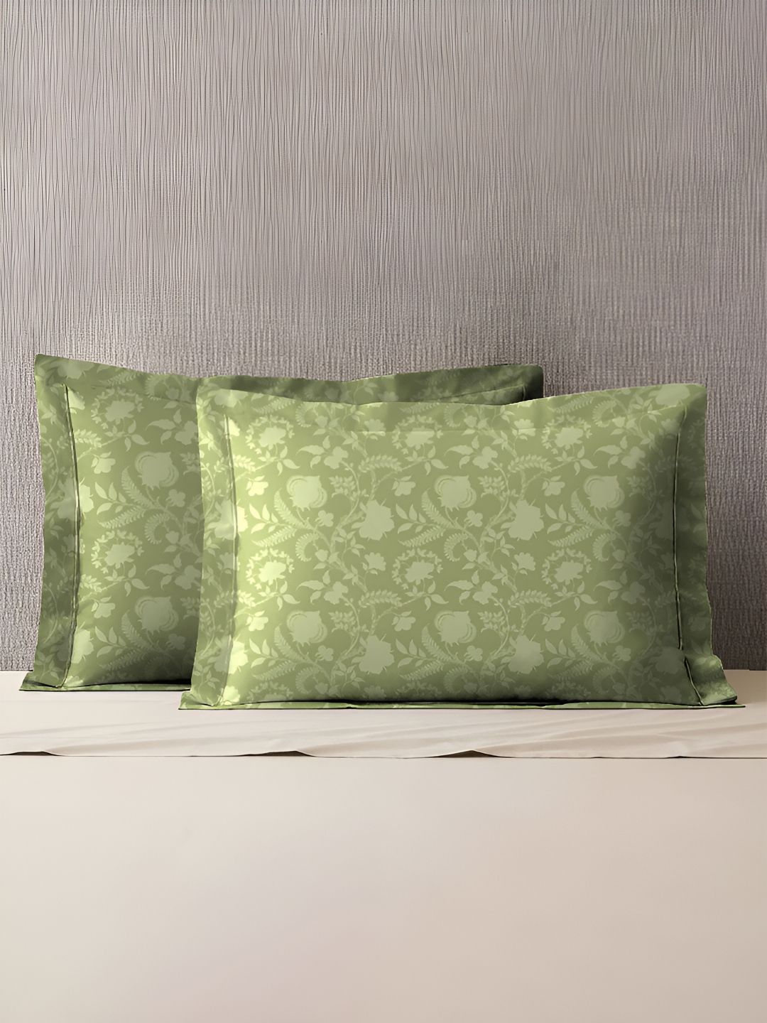 MYTRIDENT Green 2 Pieces Floral Pure Cotton Rectangle Pillow Covers