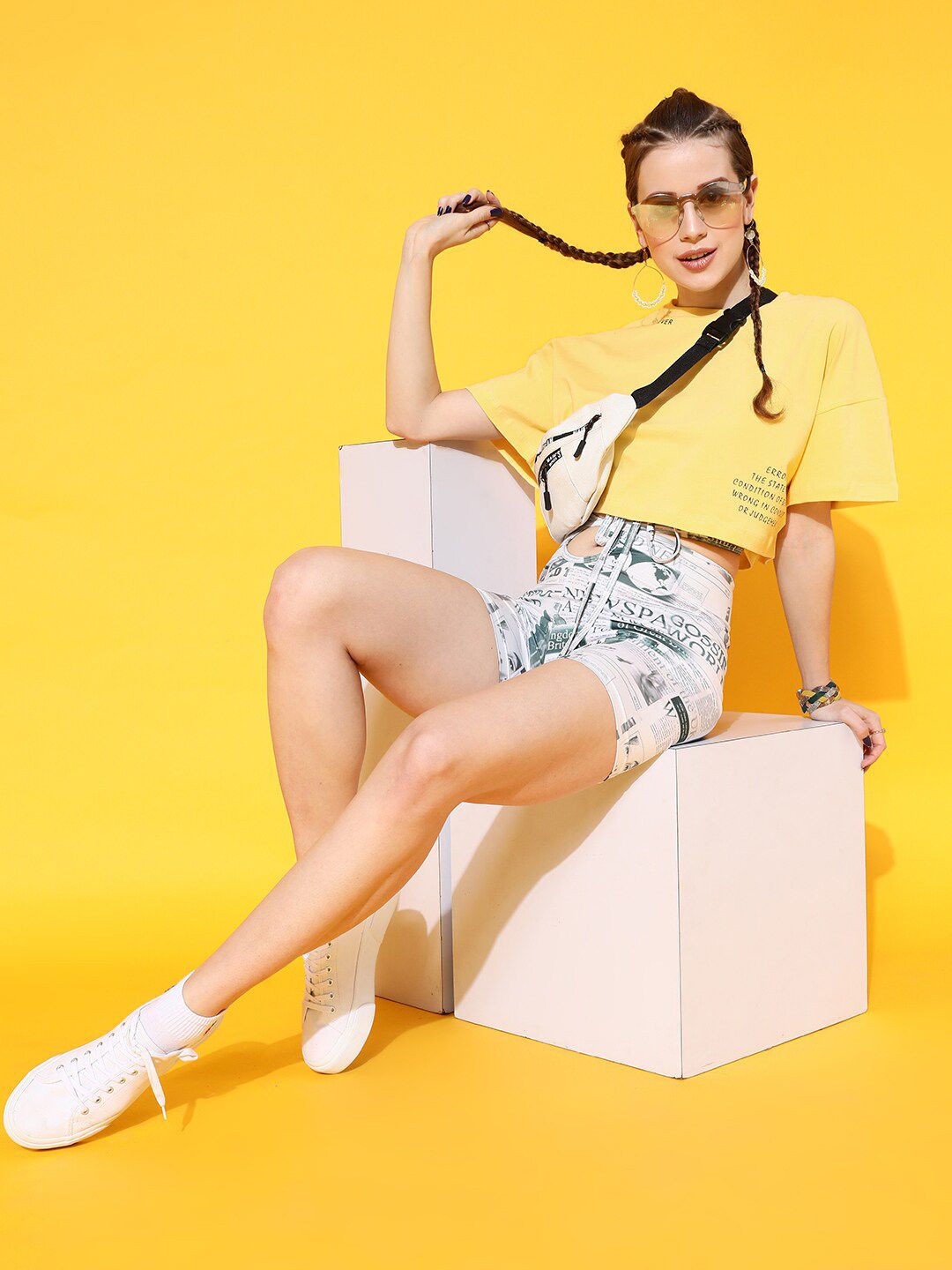 STREET 9 Women Yellow Printed Tshirt