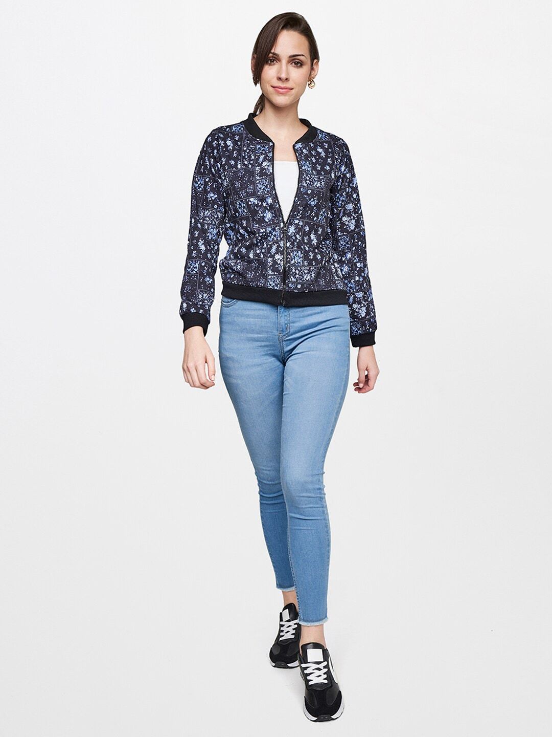 AND Women Blue Floral Printed Sweatshirts