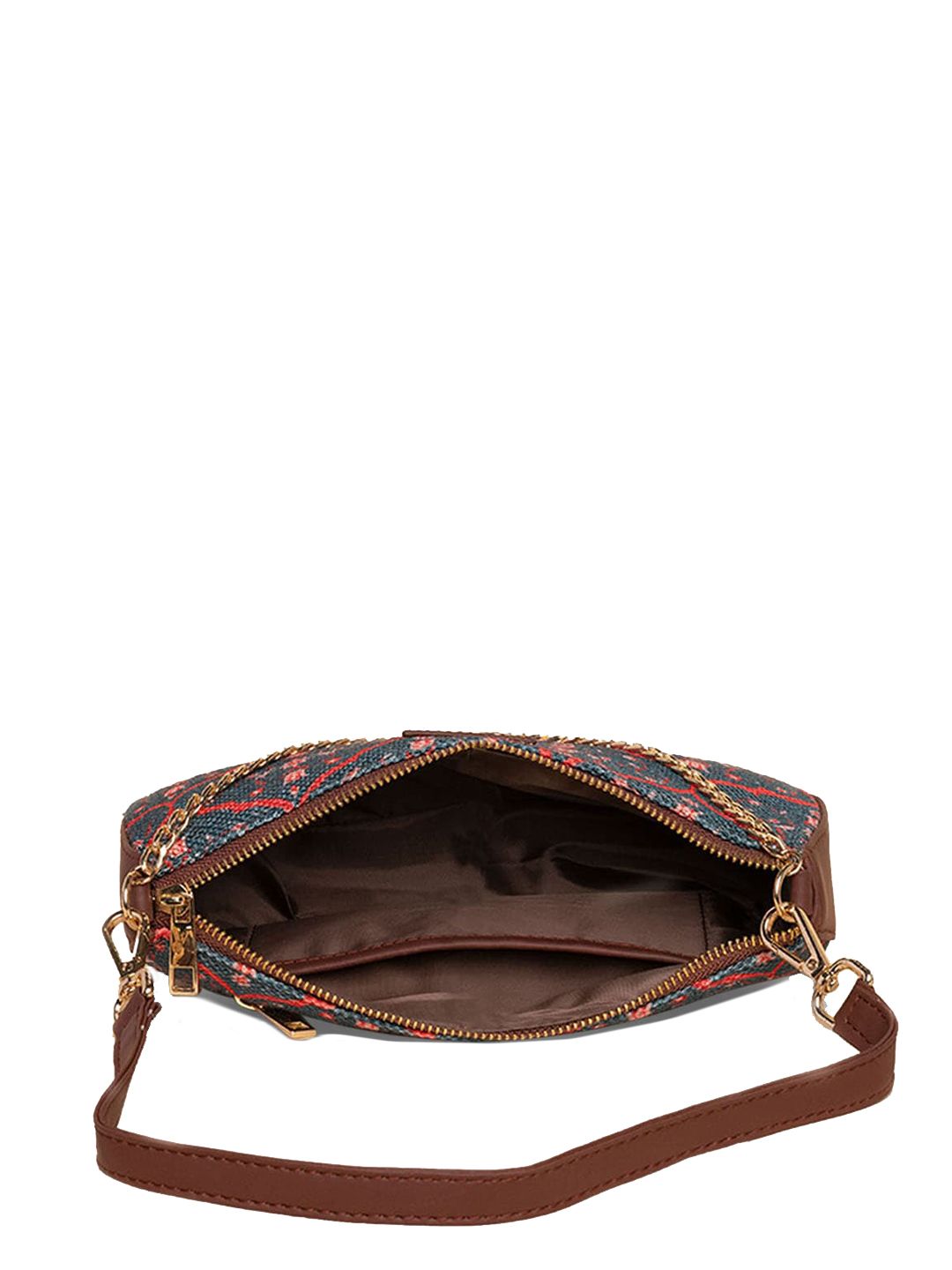 ZOUK Ethnic Motifs Printed Structured Baguette Bag Handbags